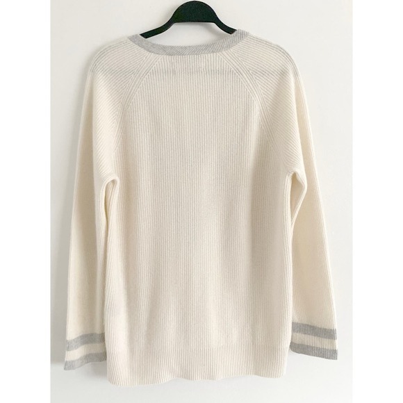 Rag & Bone Women's Cream Gray Cashmere Varsity Sweater Neutral Quiet Luxury Soft - Picture 4 of 11